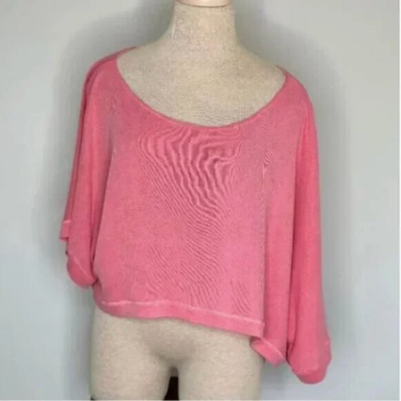 Free People Women's Off-the-Shoulder Asymmetrical Modal Pink Crop Top Size Large - Picture 1 of 9